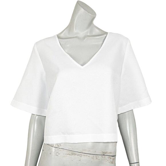 VETTA Women's Cropped V-Neck Blouse Short Sleeve White Size Medium - Picture 3 of 8